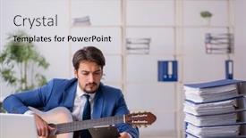  Presentation with guitar - Presentation design consisting of young-male-employee-playing-guitar background and a light gray colored foreground