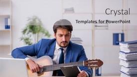  Presentation with guitar - Slide deck consisting of young-male-employee-playing-guitar background and a light gray colored foreground
