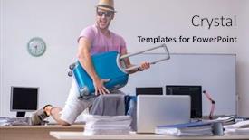  Presentation with employee - Audience pleasing presentation consisting of young-male-employee-preparing backdrop and a light gray colored foreground