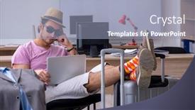  Presentation with employee - PPT layouts having young-male-employee-preparing background and a light blue colored foreground