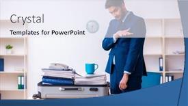  Presentation with employee - PPT theme featuring young-male-employee-preparing background and a  colored foreground