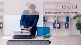  Presentation with employee - Presentation design having young-male-employee-preparing background and a light gray colored foreground