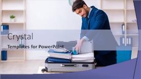  Presentation with employee - Slide set with young-male-employee-preparing background and a  colored foreground