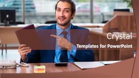  Presentation with kids reading book - PPT theme with young-male-employee-reading-book background and a tawny brown colored foreground