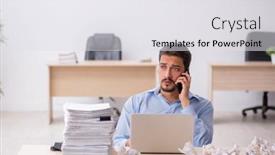  Presentation with new ideas - Presentation design consisting of young-male-employee-rejecting-new background and a white colored foreground