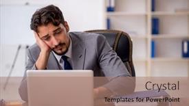  Presentation with employee - Theme having young-male-employee-sitting background and a coral colored foreground