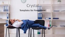  Presentation with sleeping - Slide deck having young-male-employee-sleeping background and a sky blue colored foreground