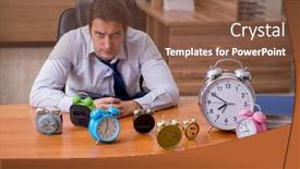  Presentation with office management - Presentation design consisting of young-male-employee-sleeping background and a tawny brown colored foreground