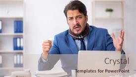  Presentation with workplace - Theme featuring young-male-employee-suffering background and a soft green colored foreground