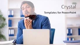  Presentation with workplace - Presentation theme with young-male-employee-suffering background and a  colored foreground