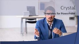  Presentation with workplace - PPT theme with young-male-employee-suffering background and a  colored foreground