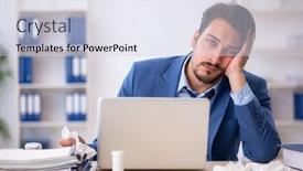  Presentation with workplace - Slide set having young-male-employee-suffering background and a sky blue colored foreground