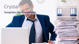  Presentation with unhappy - Presentation design enhanced with young-male-employee-unhappy background and a sky blue colored foreground