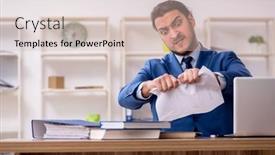  Presentation with unhappy - Presentation design featuring young-male-employee-unhappy background and a soft green colored foreground