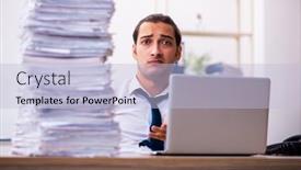  Presentation with unhappy - Presentation theme having young-male-employee-unhappy background and a light blue colored foreground