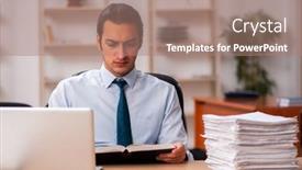  Presentation with unhappy - PPT theme featuring young-male-employee-unhappy background and a coral colored foreground