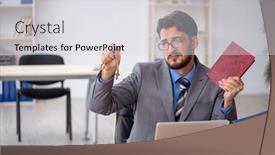  Presentation with unhappy - PPT theme having young-male-employee-unhappy background and a light gray colored foreground
