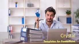  Presentation with unhappy - PPT theme featuring young-male-employee-unhappy background and a violet colored foreground