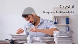  Presentation with unhappy - Presentation design enhanced with young-male-employee-unhappy background and a light gray colored foreground