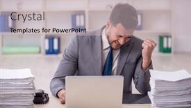  Presentation with unhappy - Presentation theme having young-male-employee-unhappy background and a soft green colored foreground