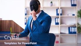  Presentation with employee - Slide deck with young-male-employee-wearing-mask background and a navy blue colored foreground