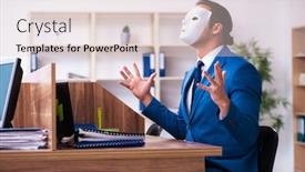  Presentation with mask - PPT theme featuring young-male-employee-wearing-mask background and a lemonade colored foreground