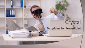  Presentation with virtual workplace - Amazing PPT theme having young-male-employee-wearing-virtual backdrop and a soft green colored foreground