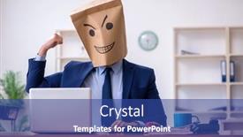  Presentation with employee - Audience pleasing theme consisting of young-male-employee-with-box backdrop and a ocean colored foreground