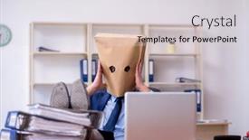  Presentation with box - Colorful slide deck enhanced with young-male-employee-with-box backdrop and a light gray colored foreground