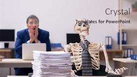  Presentation with skeletons - Presentation theme featuring young-male-employee-with-skeletons background and a light gray colored foreground