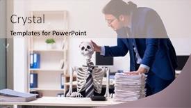  Presentation with skeletons - Cool new slide set with young-male-employee-with-skeletons backdrop and a lemonade colored foreground