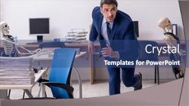  Presentation with skeletons - Amazing presentation theme having young-male-employee-with-skeletons backdrop and a ocean colored foreground