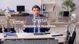  Presentation with skeletons - Colorful presentation theme enhanced with young-male-employee-with-skeletons backdrop and a gray colored foreground