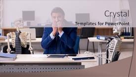  Presentation with skeletons - Audience pleasing PPT theme consisting of young-male-employee-with-skeletons backdrop and a light gray colored foreground