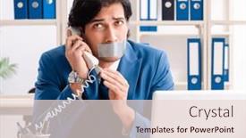  Presentation with tape - PPT theme with young-male-employee-with-tape background and a lemonade colored foreground