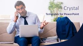  Presentation with house - Slides featuring young-male-employee-working background and a sky blue colored foreground