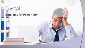  Presentation with house - PPT theme consisting of young-male-employee-working background and a white colored foreground