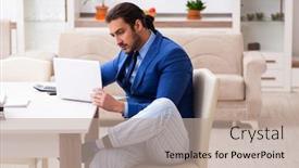  Presentation with isolation - Beautiful presentation theme featuring young-male-employee-working backdrop and a coral colored foreground