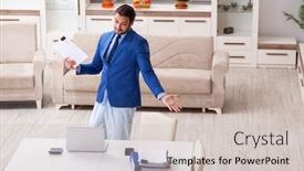  Presentation with isolation - Cool new presentation theme with young-male-employee-working backdrop and a soft green colored foreground