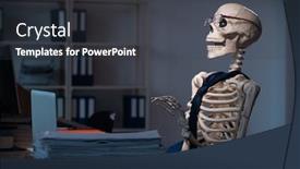  Presentation with employee - Audience pleasing slide set consisting of young-male-employee-working backdrop and a dark gray colored foreground