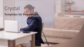  Presentation with disease - PPT theme consisting of young-male-employee-working background and a light gray colored foreground