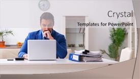  Presentation with isolation - Cool new PPT theme with young-male-employee-working backdrop and a light gray colored foreground