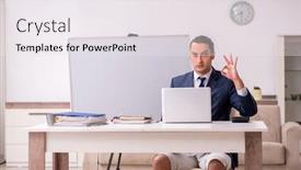  Presentation with disease - Presentation theme featuring young-male-employee-working background and a white colored foreground