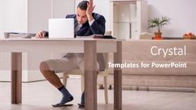  Presentation with employee - Amazing slide deck having young-male-employee-working backdrop and a coral colored foreground