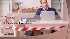  Presentation with employee - Slide deck with young-male-employee-working background and a soft green colored foreground