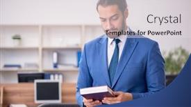  Presentation with employee - Cool new presentation with young-male-employee-working backdrop and a light gray colored foreground