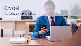  Presentation with employee - Slide deck consisting of young-male-employee-working background and a sky blue colored foreground