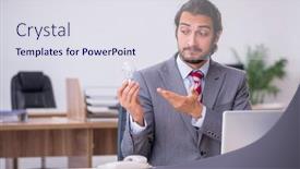  Presentation with employee - Slide set enhanced with young-male-employee-working background and a sky blue colored foreground