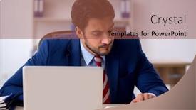  Presentation with employee - PPT theme featuring young-male-employee-working background and a tawny brown colored foreground