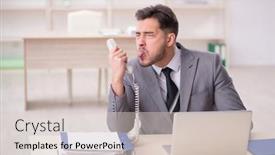  Presentation with employee - Presentation design enhanced with young-male-employee-working background and a  colored foreground